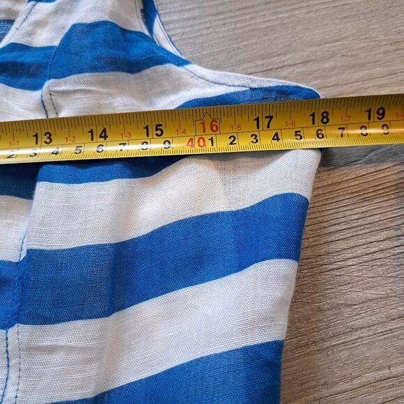 Plenty By Tracy Reese Linen Blend Sheer Bold Stripes Frock Dress In Skydriver S8 - Picture 8 of 14